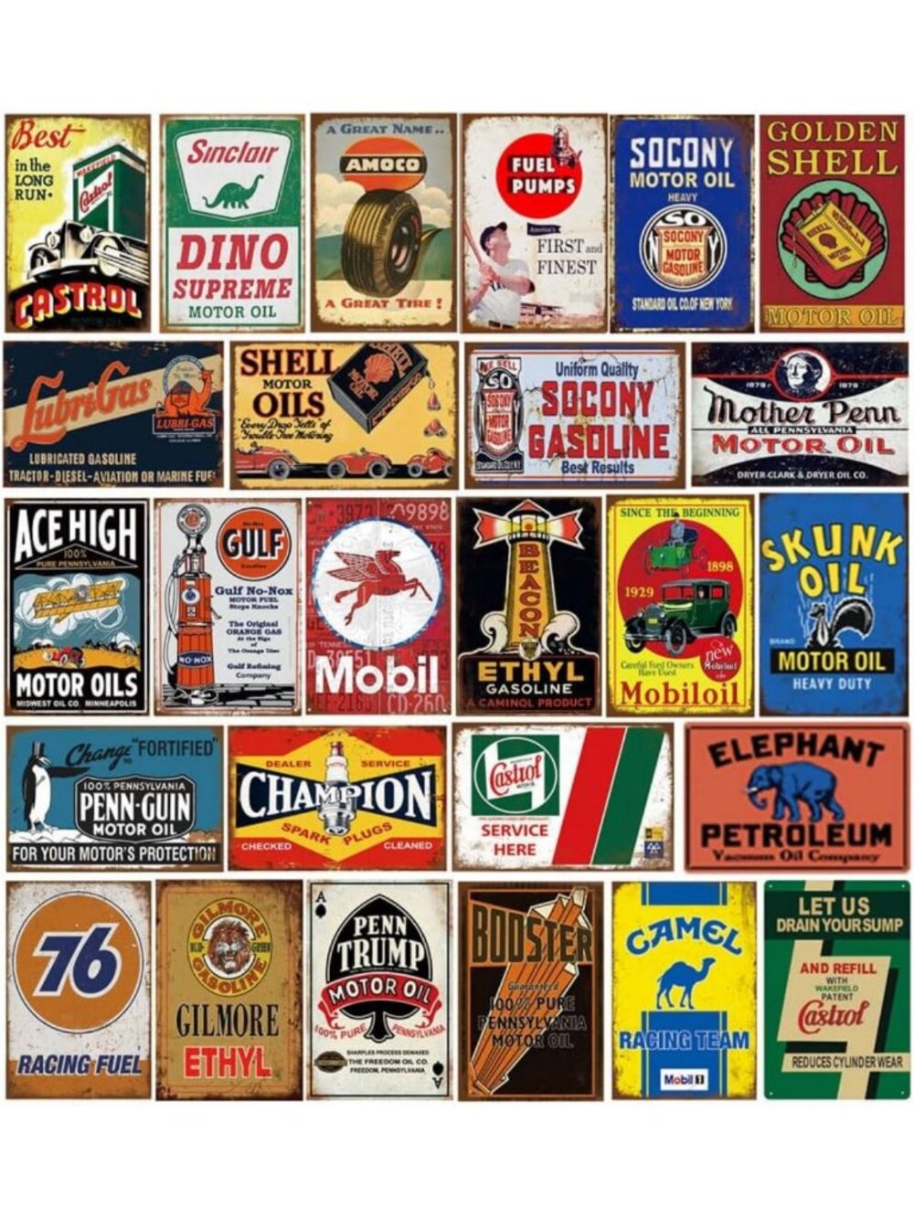 Vintage Metal Signs Set of 26 | Retro Gas & Oil Decor for Home, Bar, Garage, Man